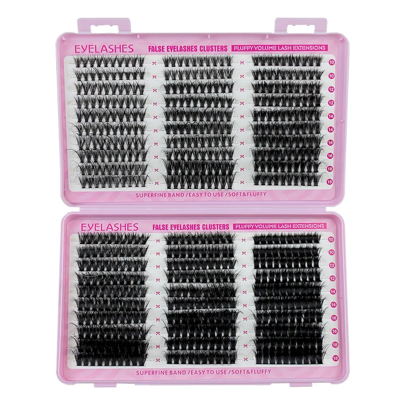 Pink Lash Book – 640 Clusters DIY Individual Eyelashes, Fluffy Wispy D Curl False Lashes Tray for Self-Application at Home, Reusable